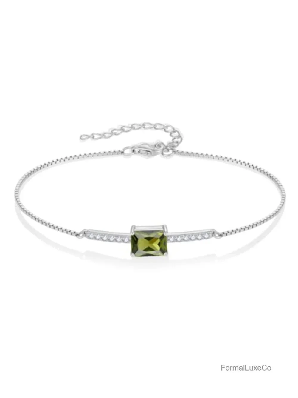 925 Sterling Silver Halo Rectangular Cut Cubic Zirconia Bracelet